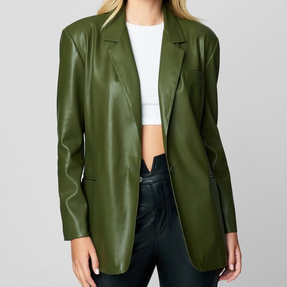 BLANK NYC | Dark Green Oversized One Button Faux Leather Blazer - Picture 1 of 8